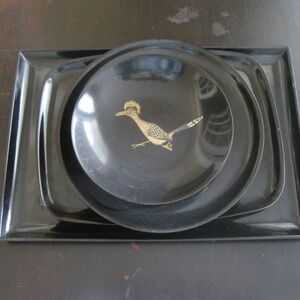 Vintage Couroc four-piece serving set, black w/ gold, OS